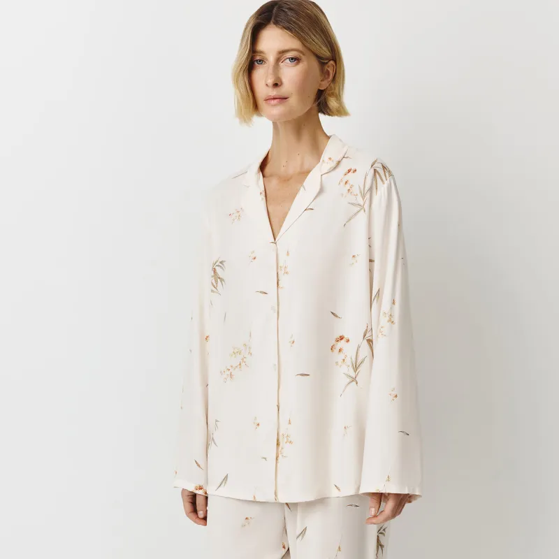 Әйелдер жейдесі, үйге арналған, өлшемі L, ұзын жеңді, вискоза, сүт түстес, Гүлдер, Norla