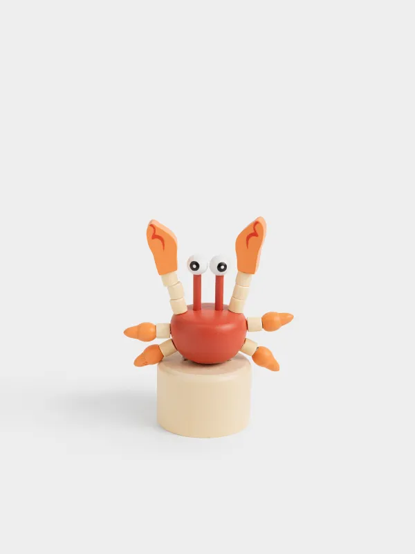 Игрушка, 5х13 см, дергунчик, дерево, красно-оранжевая, Краб, Entertain, image-0