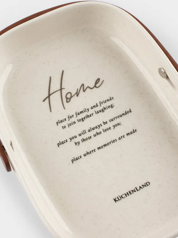 Ыдыс, 20х14 см, тұтқасы бар, керамика/полиуретан, сопақ, ақ, дақты, Speckled font, image-2