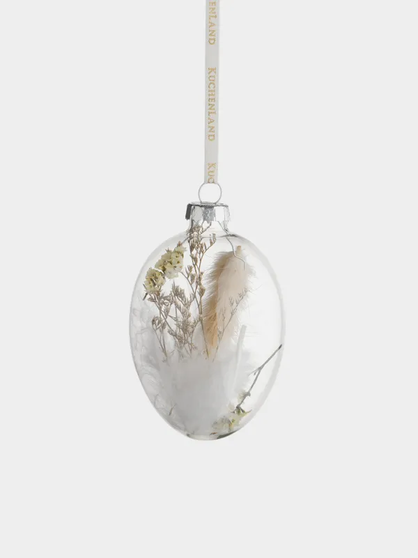 Подвеска декоративная, 6х8 см, стекло, с сухоцветами и перьями, Яйцо, Natural Easter, image-1
