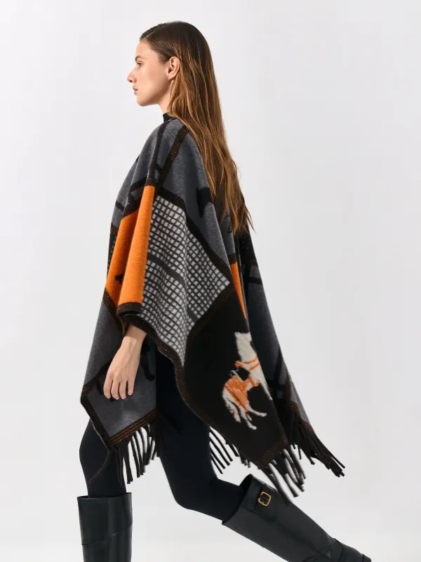Пончо, 130х160 см, жиегі бар, полиэстер, қара және қызғылт сары, Жылқы, Poncho, image-6