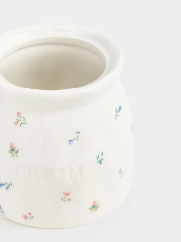 Қант ыдысы, 12 см, 340 мл, қасығы бар, керамика/болат, сүт түстес, Нәзік гүлдер, El flora, image-5