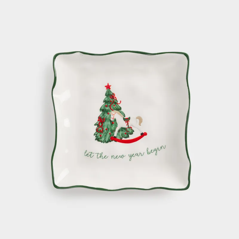 Ыдыс, 22х22 см, керамика, шаршы, Шыршасы бар жылқы, Сhristmas green