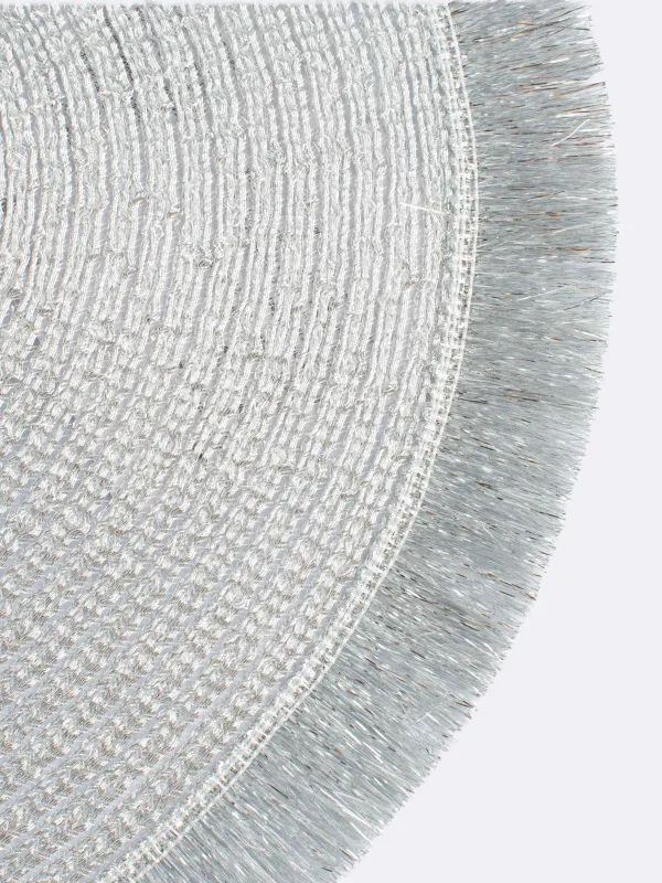 Салфетка под приборы, 30х45 см, с бахромой, полиэстер, овальная, серебристая, Rotary shine, image-1