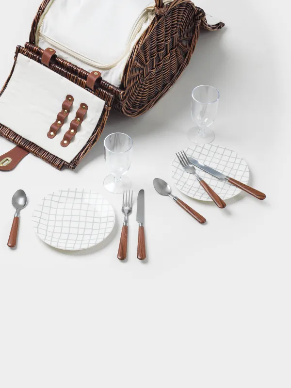 Пикник себеті, 36х28 см, 2 адам, 12 зат, жүзім, дөңгелек, қоңыр, Picnic, image-3