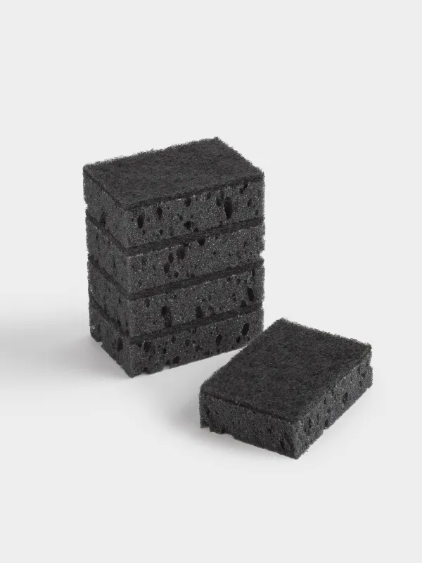 Губка для мытья посуды, 10x7 см, 5 шт, поролон/абразив, черная, Black clean, image-0