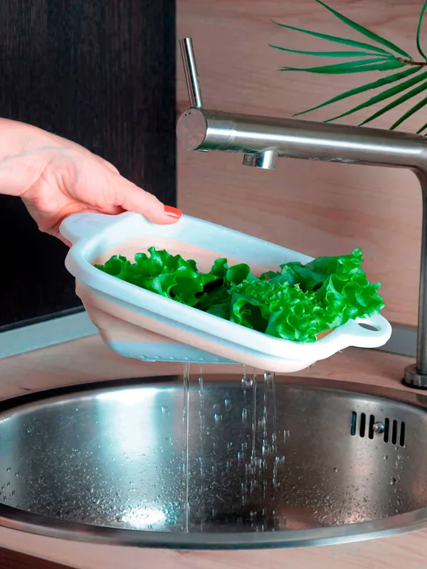 Дуршлаг, 26 см, жиналмалы, шаршы, пластик/резеңке, сұр-сарғылт қоңыр, Foldaway, image-5