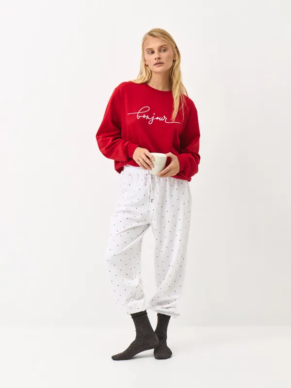 Әйелдер киім жиынтығы, үйге арналғанге арналған, өлшемі S, полиэстер/вискоза, қызыл және ақ, Жүректер, Jodie, image-0