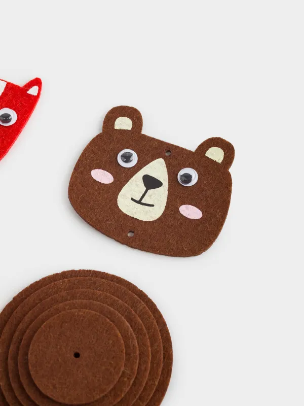 Шығармашылық жиынтығы, 13х15 см, қолөнер, киіз/ағаш, салпыншақ, Аю мен түлкі, Creativity, image-2