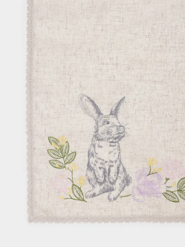 Салфетка пасхальная, 65х65 см, полиэстер/лен, в корзину, бежевая, Кролик, Rabbits in flower, image-1