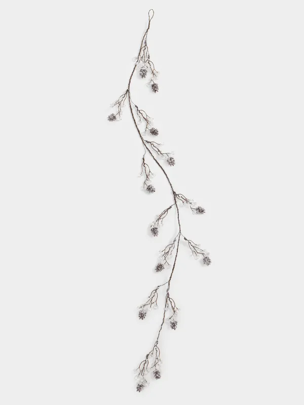 Сәндік бұтақ-гирлянд, 1,2 м, пластик/металл, Кристалдары бар шырша бүршіктері, Crystal sparkle, image-1