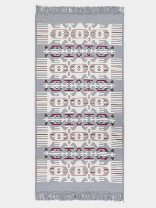 Коврик, 80х150 см, двусторонний, с бахромой, акрил, бело-серый, Узор, Carpet, image-0