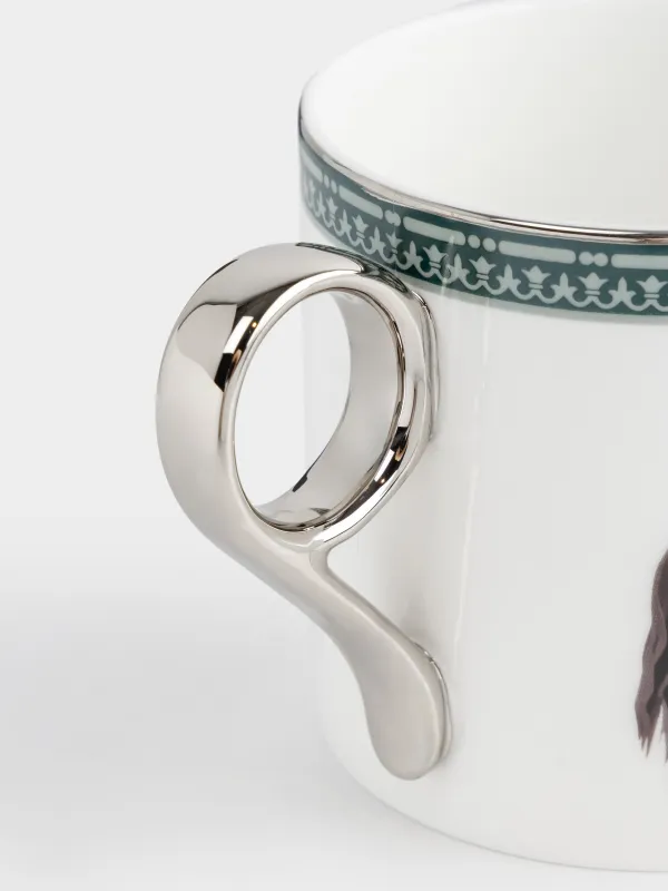 Кружка, 370 мл, фарфор F, бело-зеленая, с серебристым кантом, Конь, Breton horse, image-2