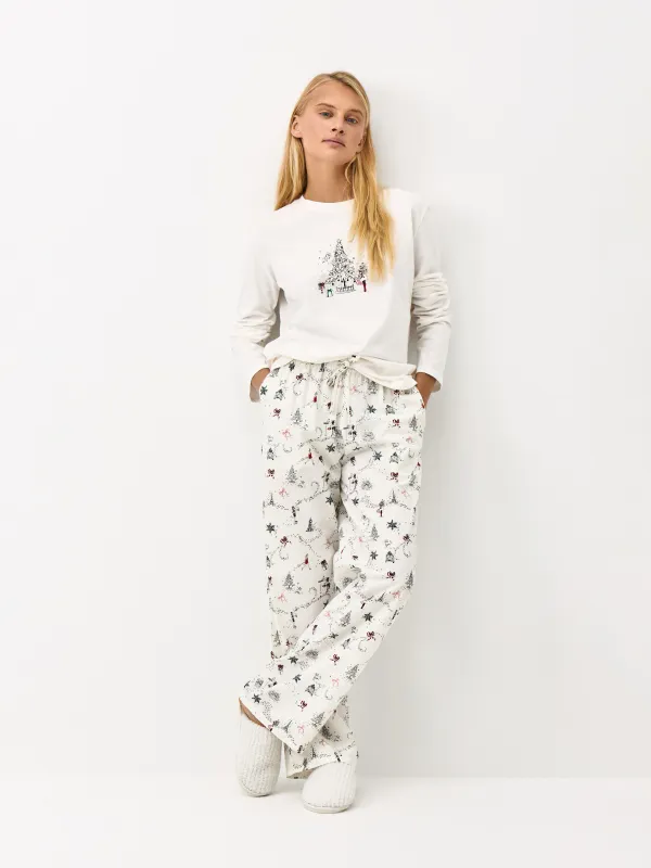 Әйелдерге арналған лонгслив, үйге арналған, өлшемі S, мақта, сүт түстес, Жаңа жылдық өрнек, Ransina, image-2