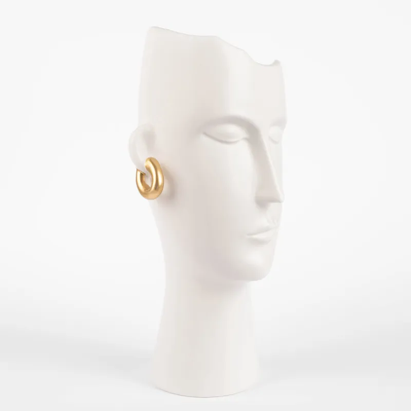 Ваза для цветов, 34 см, декоративная, керамика, белая, Девушка в золотистых сережках, Face, image-1