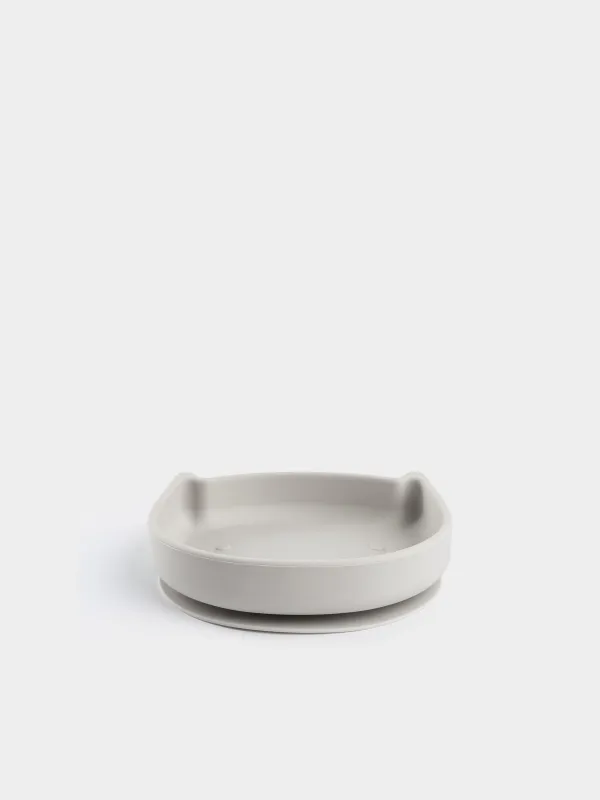 Балалар тәрелкесі, 17х16 см, сорғышы бар, силикон, сұр, Мысық, Kiddy, image-0