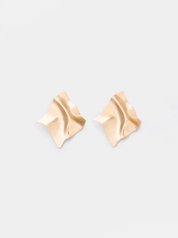 Пусет сырғалары, 5 см, 2 дана, металл, алтын, Мыжылған әсер, Jewelry, image-0