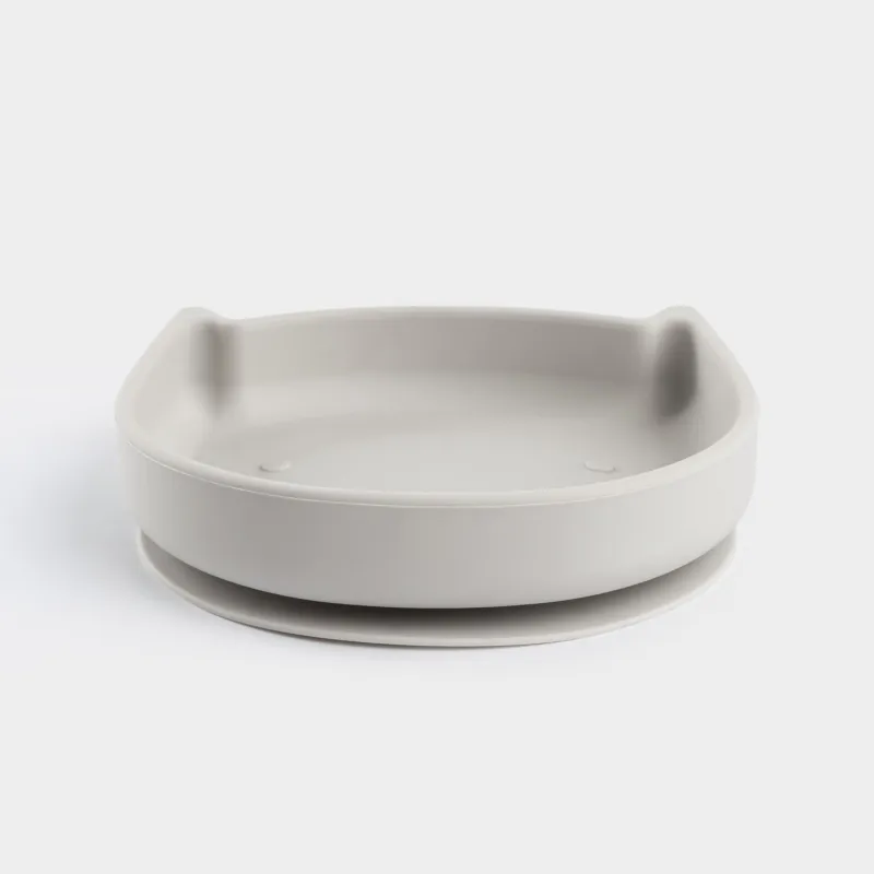 Балалар тәрелкесі, 17х16 см, сорғышы бар, силикон, сұр, Мысық, Kiddy