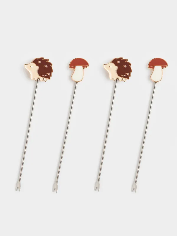 Канапе таяқшалары, 12 см, 4 дана, металл, алтын түстес, Кірпі мен саңырауқұлақ, Golden glow, image-0