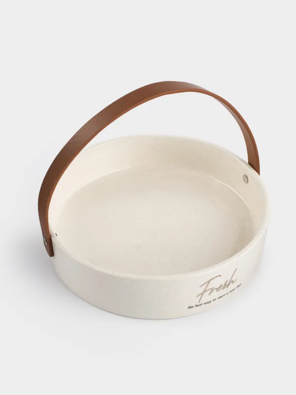 Жеміс ыдысы, 22 см, тұтқасы бар, керамика/полиуретан, ақ, дақты, Speckled font, image-2