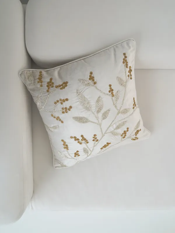 Сәндік жастық, 50х50 см, барқыт/моншақ, сарғылт-қоңыр, Бұтақтар, Print, image-5