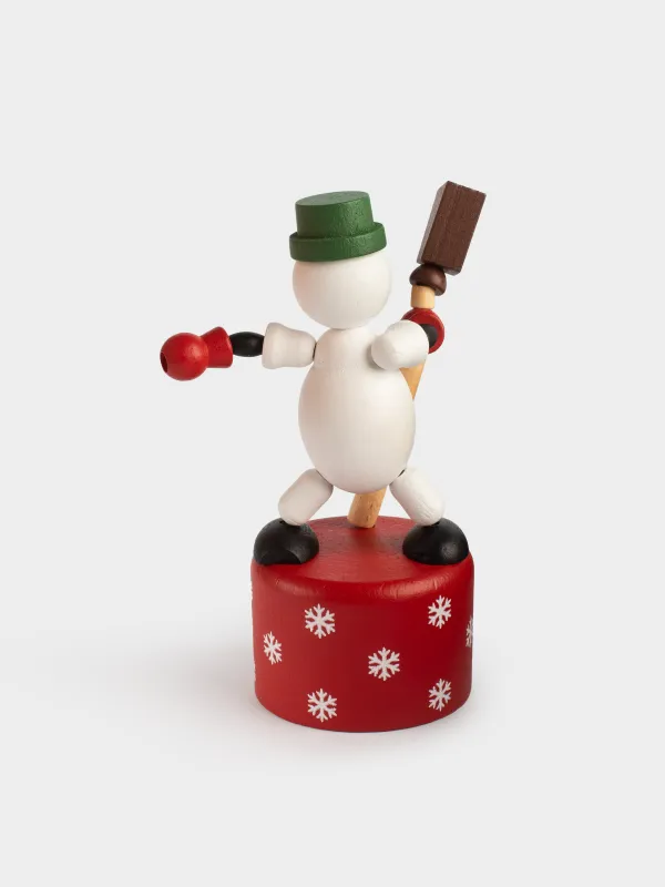 Игрушка, 11 см, дергунчик, дерево, бело-красная, Снеговик, Snowy, image-2