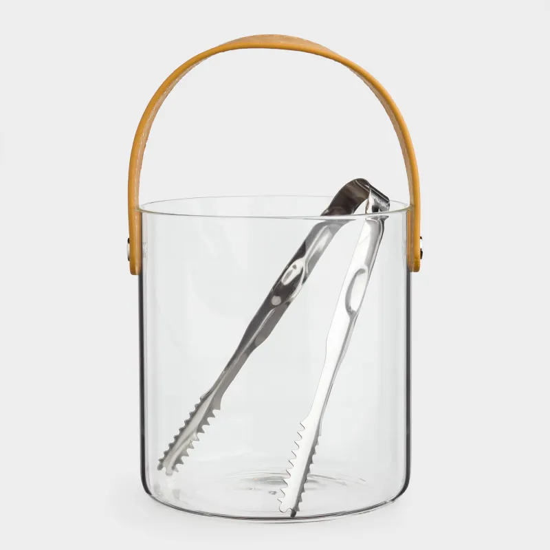 Мұзға арналған шелек, 14 см, тұтқасы мен қысқышы бар, шыны/жасанды былғары, Clear devo