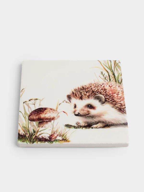 Саптыаяқ тұғыры, 11х11 см, шаршы, керамика/тығын, ақ, Кірпі, Forest hedgehog, image-1