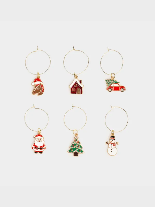 Бокалға арналған аспа, 6 дана, металл/страздар, Жаңа жылдық рәміздер, Christmas time, image-0