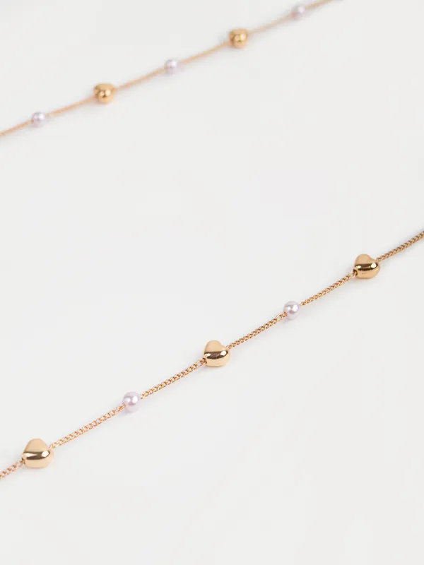 Көзілдірік тізбегі, 76 см, металл/пластик, ақ және алтын, інжу және жүректер, Baroque, image-1