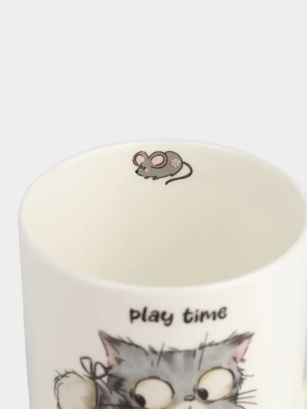 Кружка, 380 мл, фарфор F, белая, Котенок и мышка, Cat, image-3