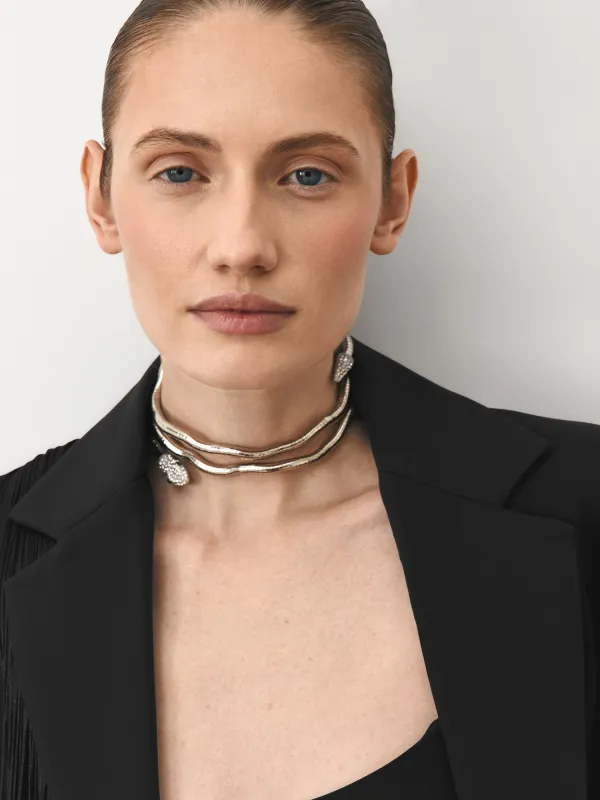 Алқа, 90 см, металл/страздар, күміс, Жылан, Jewelry snake, image-3