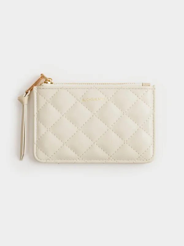 Әйелдер әмияны, 13х8 см, сыдырмалы, карточкаларға арналған бөлімдері бар, полиуретан, сүт түстес, Quilted, image-0