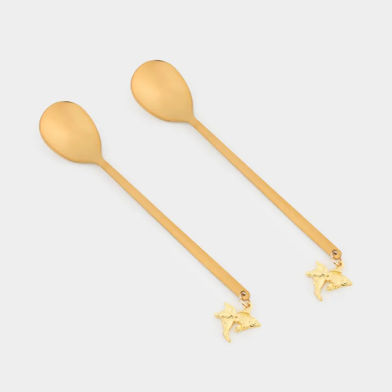 Десерт қасығы, 13 см, 2 дана, болат, алтын, Балық, Goldfish, image-0
