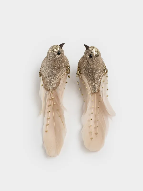 Украшение декоративное, 17 см, 2 шт, на клипсе, пенопласт/перо, шампань, Птица, Birds NY, image-2