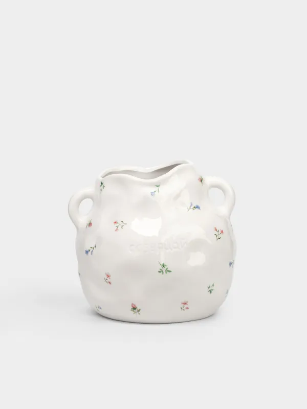 Гүл вазасы, 19 см, тұтқалары бар, керамика, сүт түстес, Нәзік гүлдер, El flora, image-0