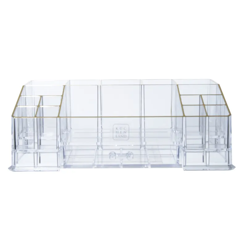 Органайзер для косметики, 28х10 cм, 16 отд, с ящиком, пластик, золотистый кант, Dorado, image-2