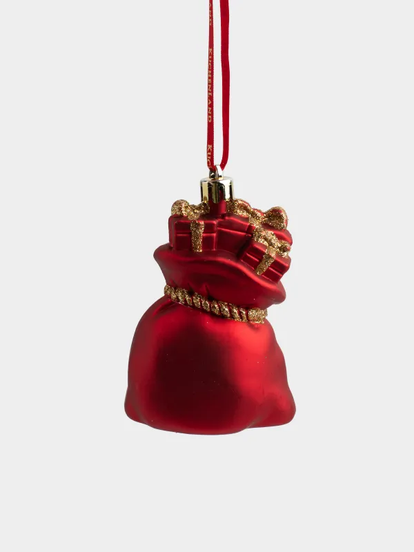 Игрушка елочная, 7х9 см, пластик, с блестками, красная, Мешок с подарками, Figure christmas, image-0