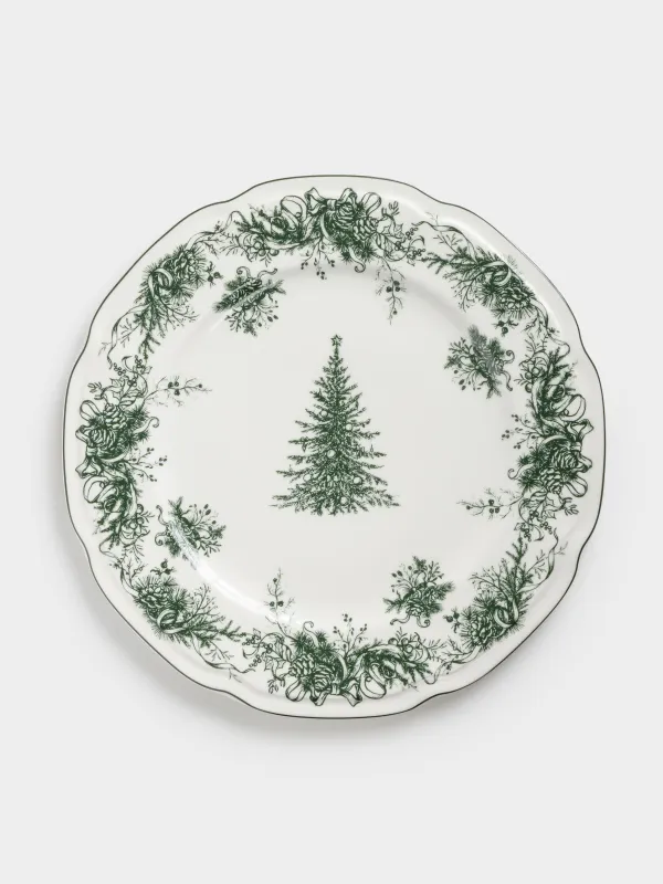 Тарелка обеденная, 26 см, фарфор N, бело-зеленая, Елка, Winter lace, image-0