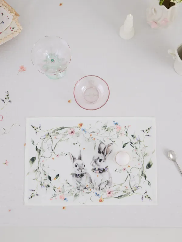 Аспаптарға арналған майлық, 30х45 см, полиэстер, ақ, Қояндар мен гүлдер, Rabbits in flower, image-2