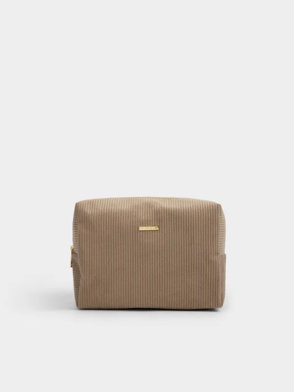 Косметикалық сөмке, 25х18 см, қырлы, барқыт, сарғылт-қоңыр, Moire, image-0