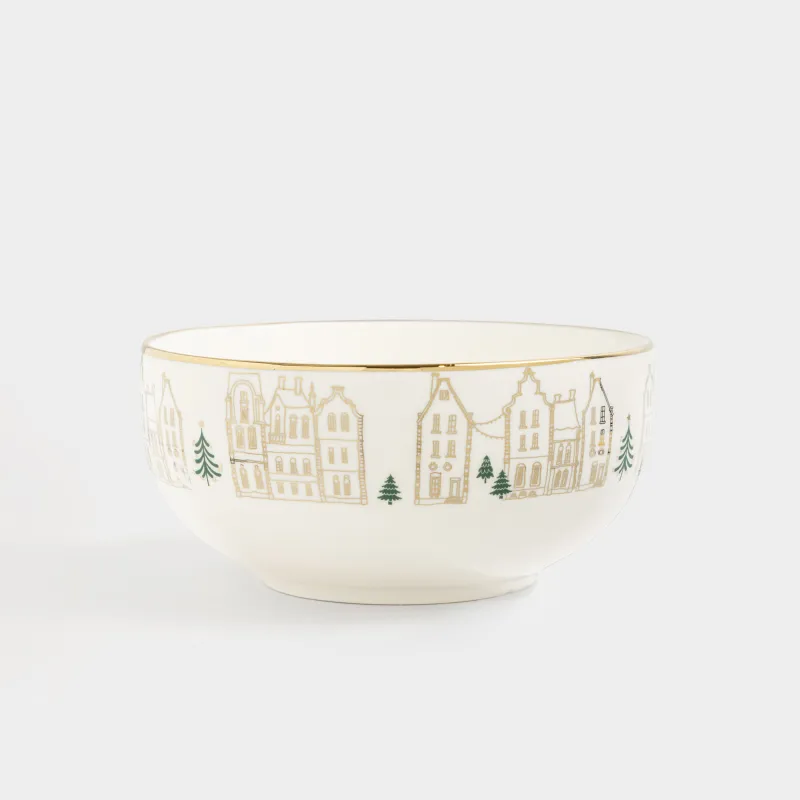 Кесе, 14х7 см, фарфор N, сүт және алтын түстес, Үйлер мен жылқы, Snow sparks