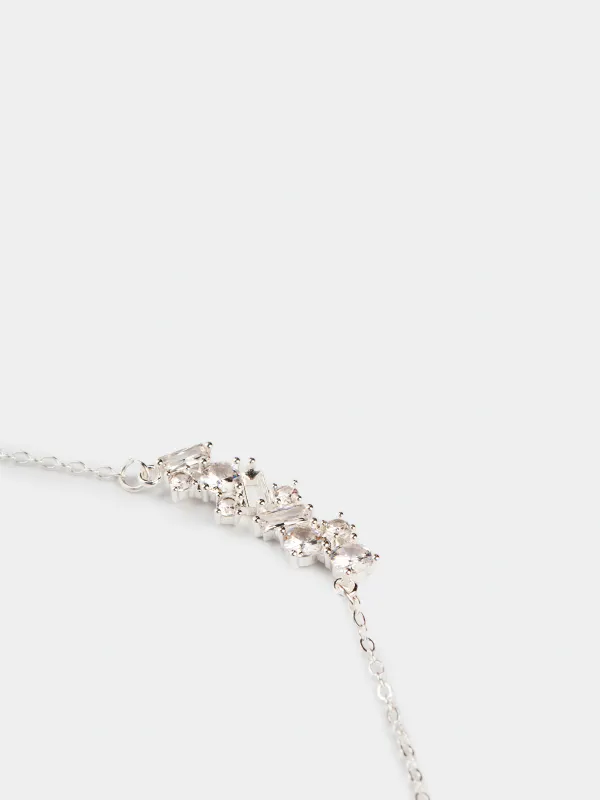 Шынжыр, 45 см, аспасы бар, металл/циркон, күміс түстес, Кристалдар, Jewelry crystal, image-1