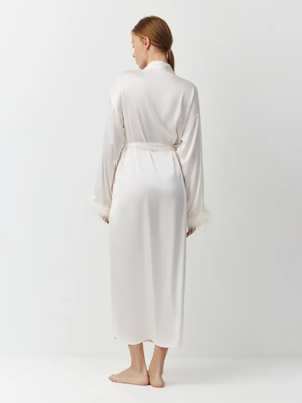 Әйелдер халаты, үйге арналған, өлшемі M, ұзын жеңді, полиэстер/қауырсын, сүт түстес, Adria, image-3