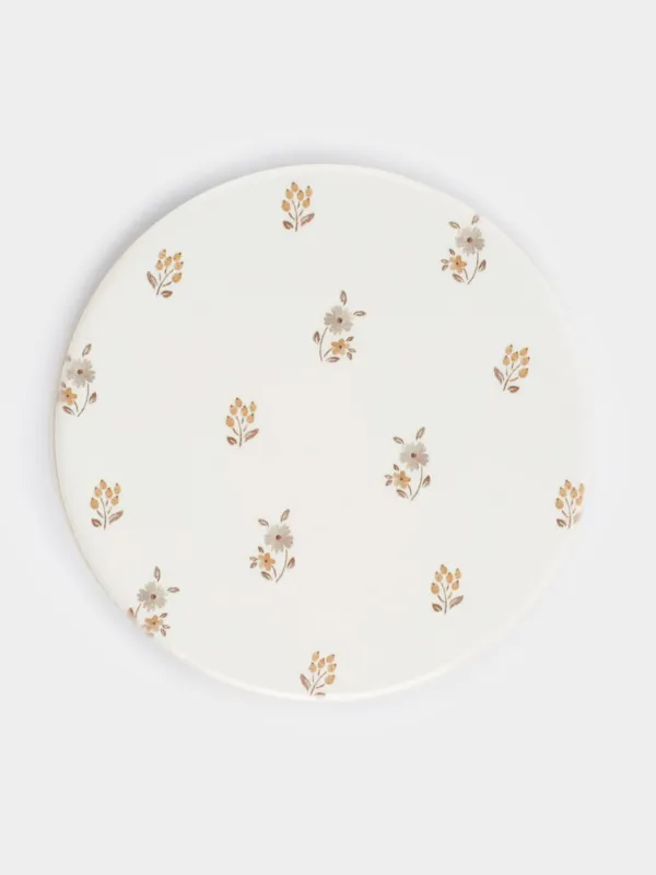 Подставка под кружку, 11 см, круглая, керамика/пробка, молочная, Винтажные цветы, La flore, image-0