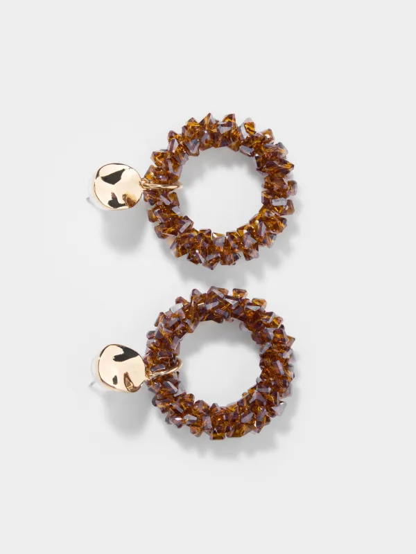 Пусет сырғалары, 5 см, 2 дана, болат/шыны, қоңыр, Кристалдар, Jewelry crystal, image-1
