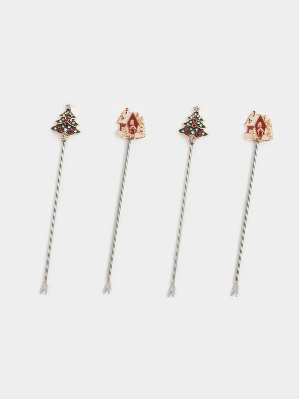 Канапе таяқшасы, 12 см, 4 дана, металл, сүт түстес, Жылқы, Horse milky, image-0