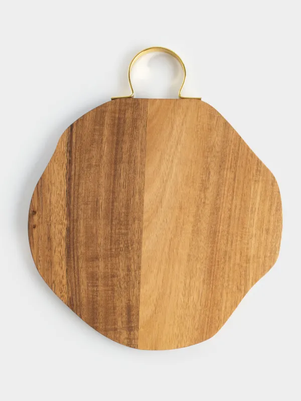 Доска разделочная, 25х25 см, дерево/металл, фигурная, Золотистая ручка, Noble tree, image-0