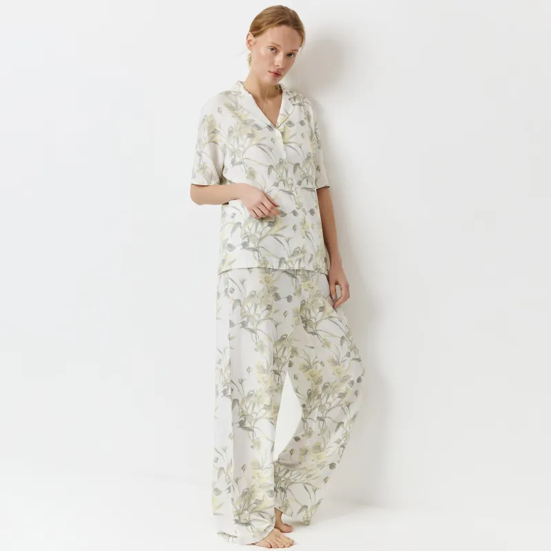 Әйелдер шалбары, үйге арналған, өлшемі L, вискоза, сұр, Жапырақтар, Leksli