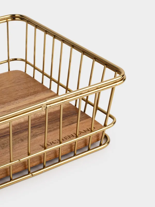 Сақтау себеті, 19х19 см, металл/ағаш, шаршы, алтын, Twist gold, image-2
